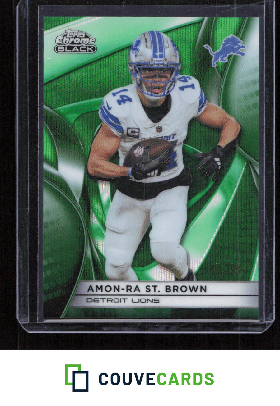 2025 Topps Chrome Black #35 Amon-Ra St. Brown Green Wave Refractor #/99