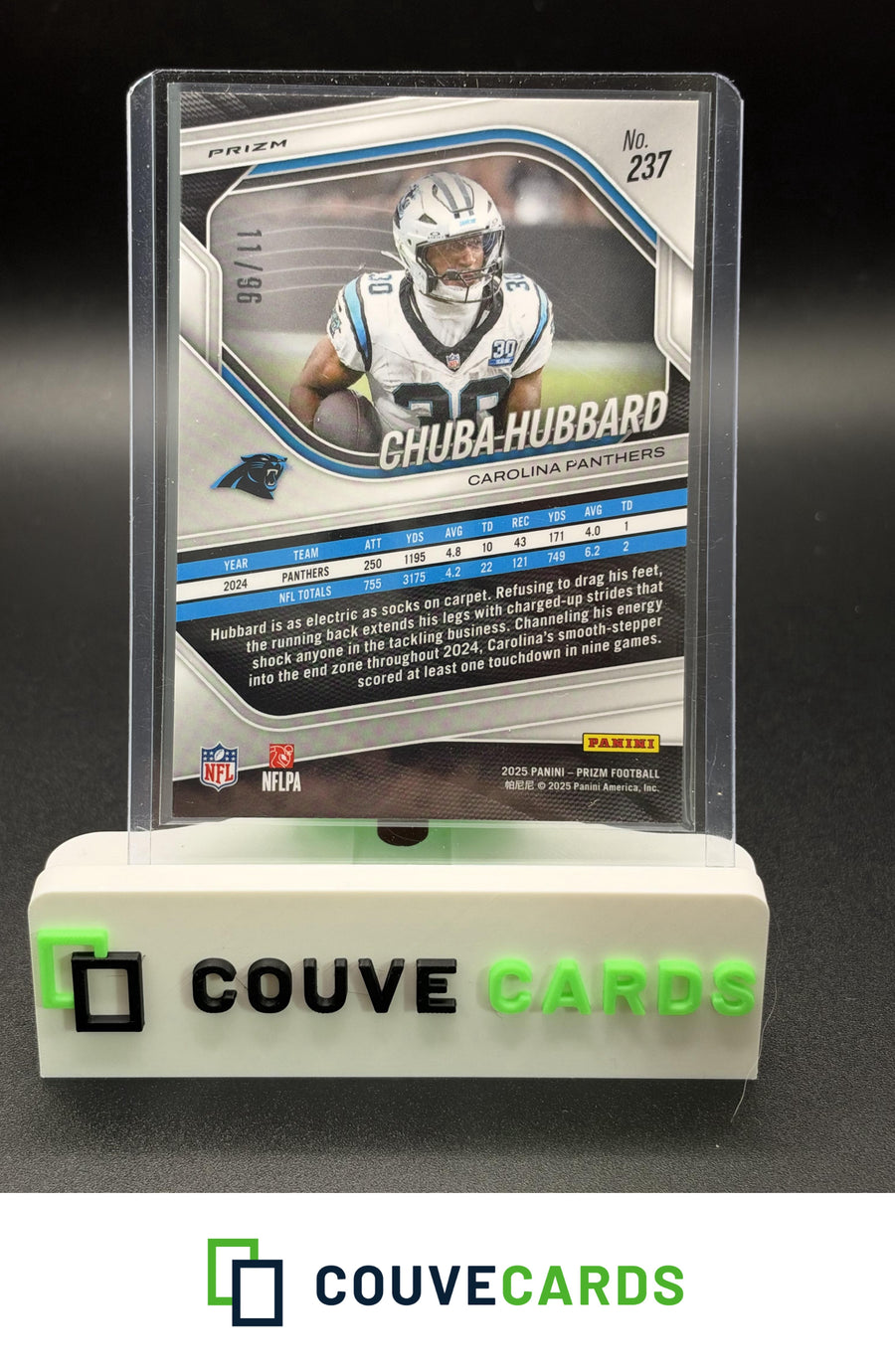2025 Panini Prizm #237 Chuba Hubbard Blue Sparkle /96