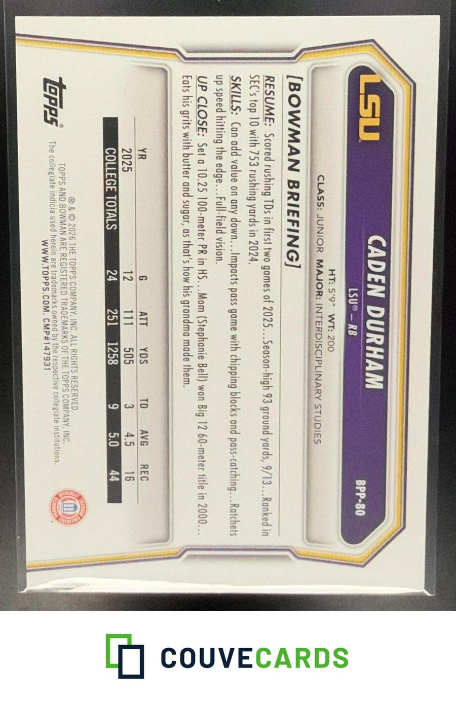 Caden Durham 2026 Bowman #BPP-80 Prospects Pink