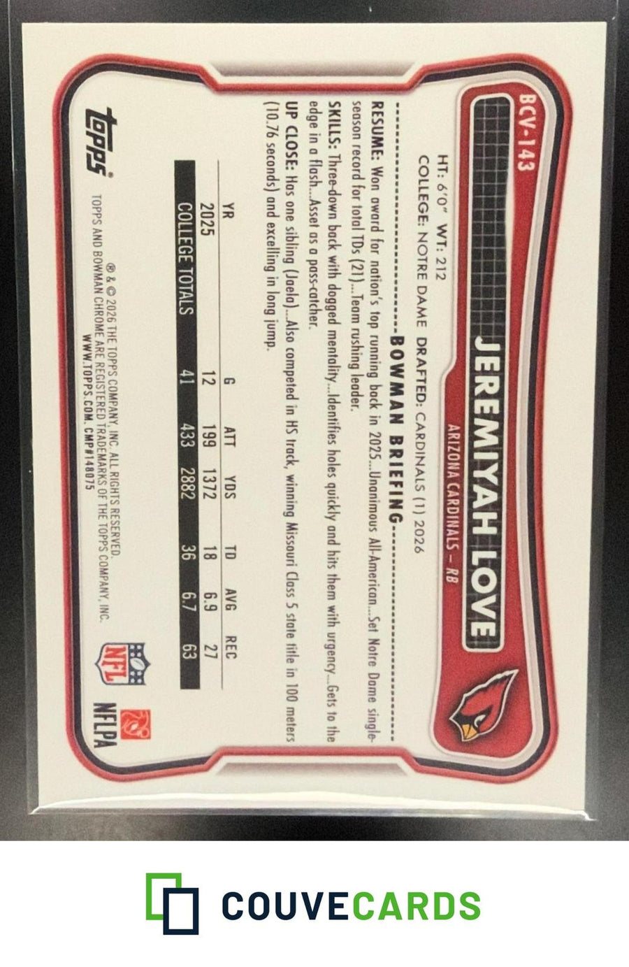 Jeremiyah Love 2026 Bowman #BCV-143 Chrome