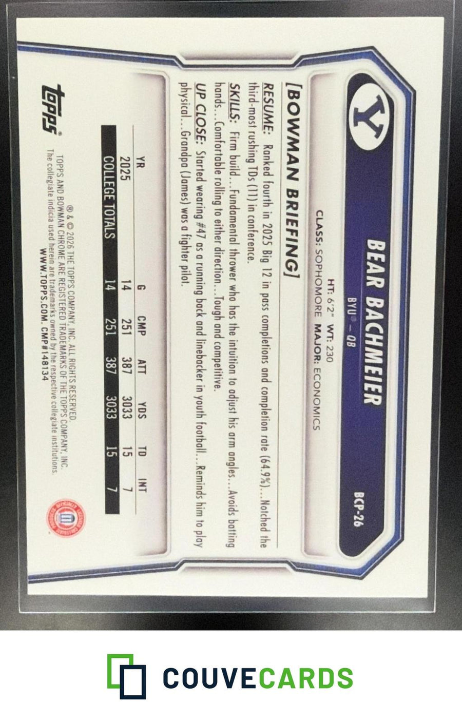 Bear Bachmeier 2026 Bowman #BCP-26 Chrome Prospects