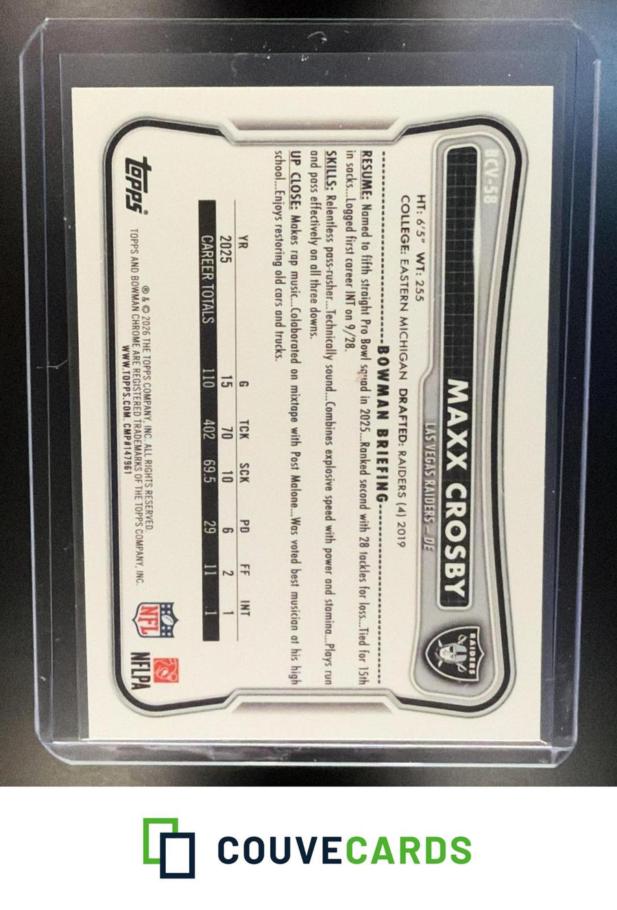 Maxx Crosby 2026 Bowman #BCV-58 Chrome Neon Green Refractor
