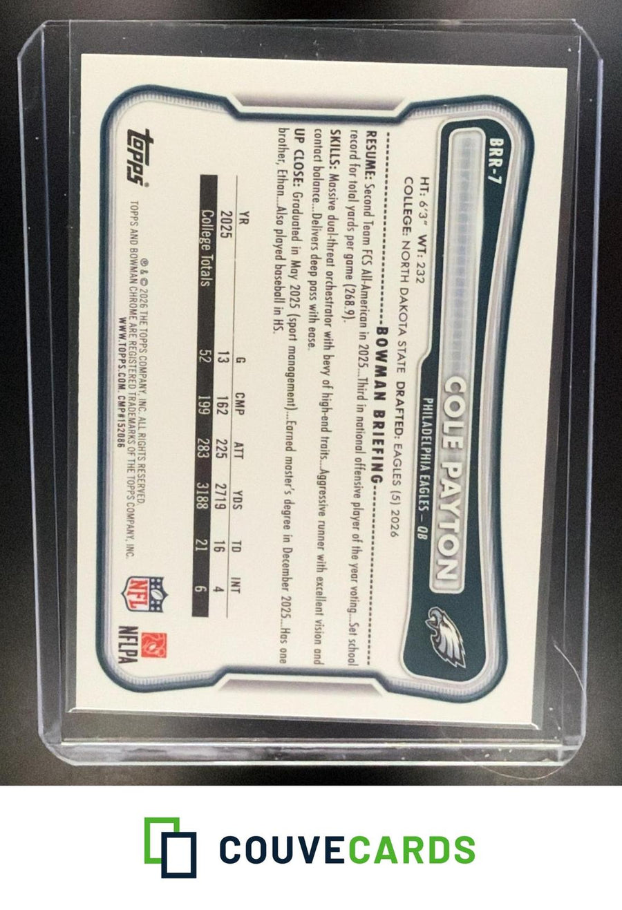 Cole Payton 2026 Bowman #BRR-7 Chrome Rookie Red RC Logo