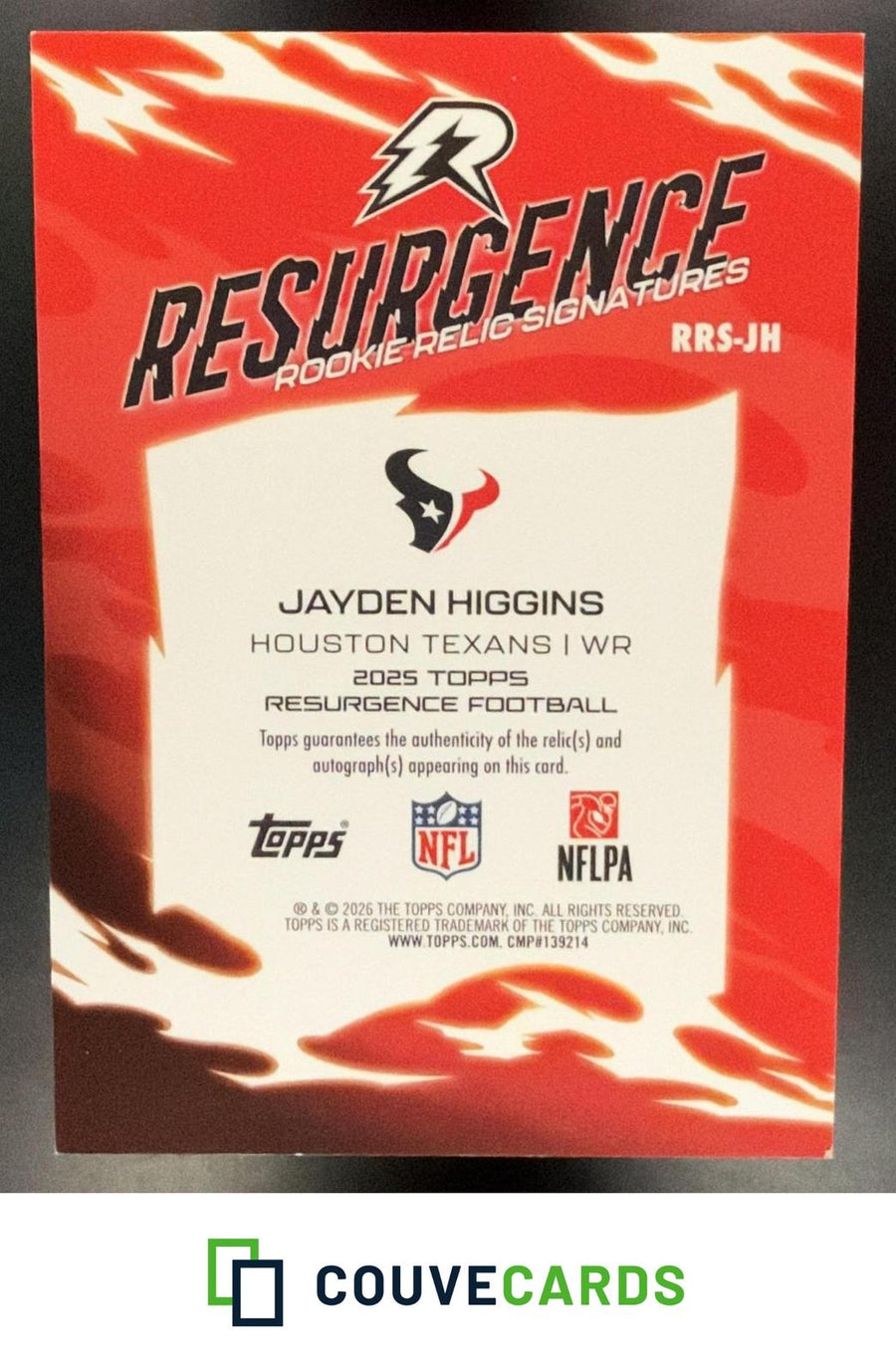 Jayden Higgins 2025 Topps Resurgence #RRS-JH Relic Signatures White Refractor AU