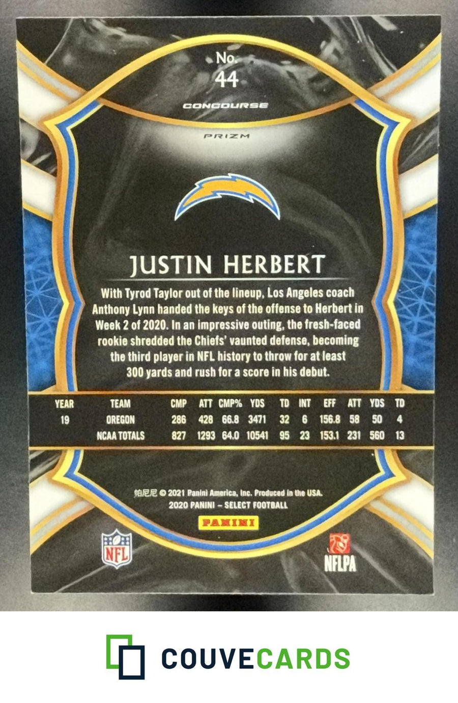Justin Herbert 2020 Panini Select #44 Silver Prizm RC