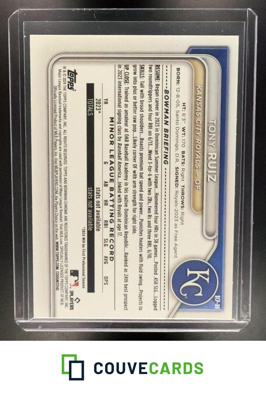 Tony Ruiz 2024 Bowman #BCP-80 Chrome Prospects Lunar Glow Refractor