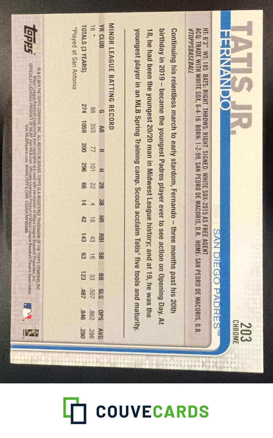 Fernando Tatis Jr. 2019 Topps Chrome #203 RC