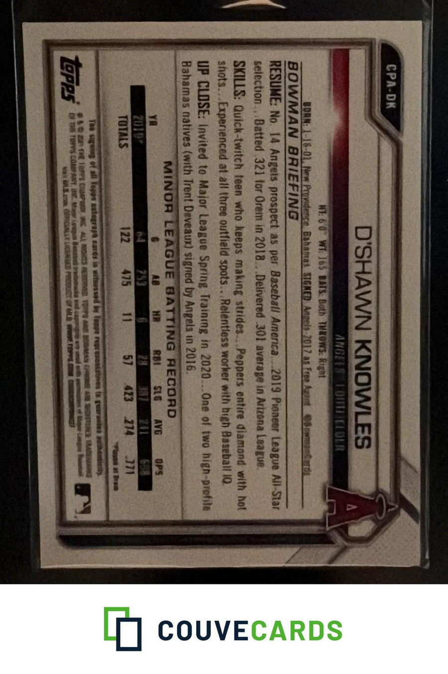 D'Shawn Knowles 2021 Bowman #CPA-DK Chrome Prospect Autographs AU