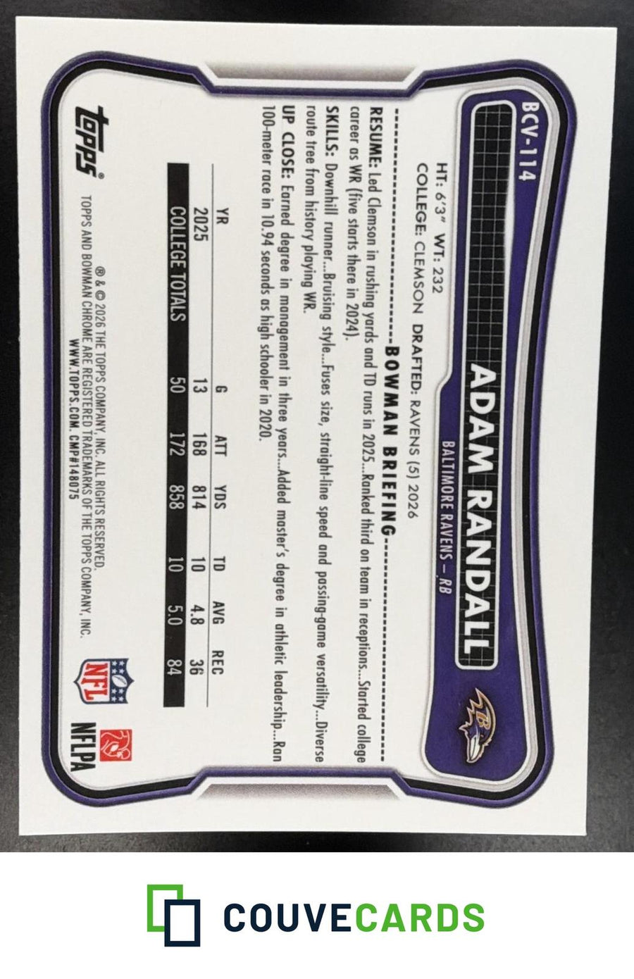 Adam Randall 2026 Bowman #BCV-114 Chrome Mojo Refractor