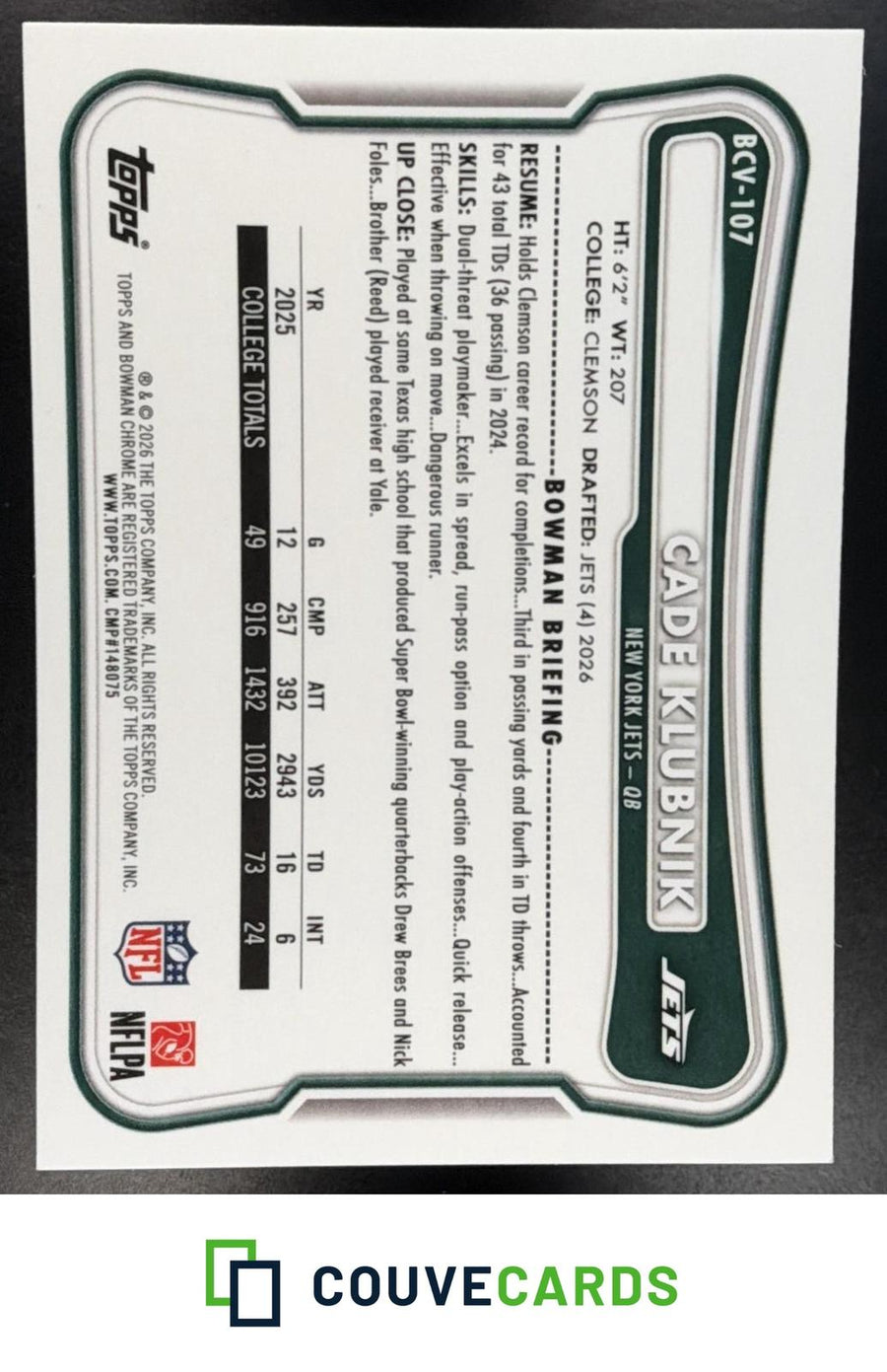 Cade Klubnik 2026 Bowman #BCV-107 Chrome Mojo Refractor