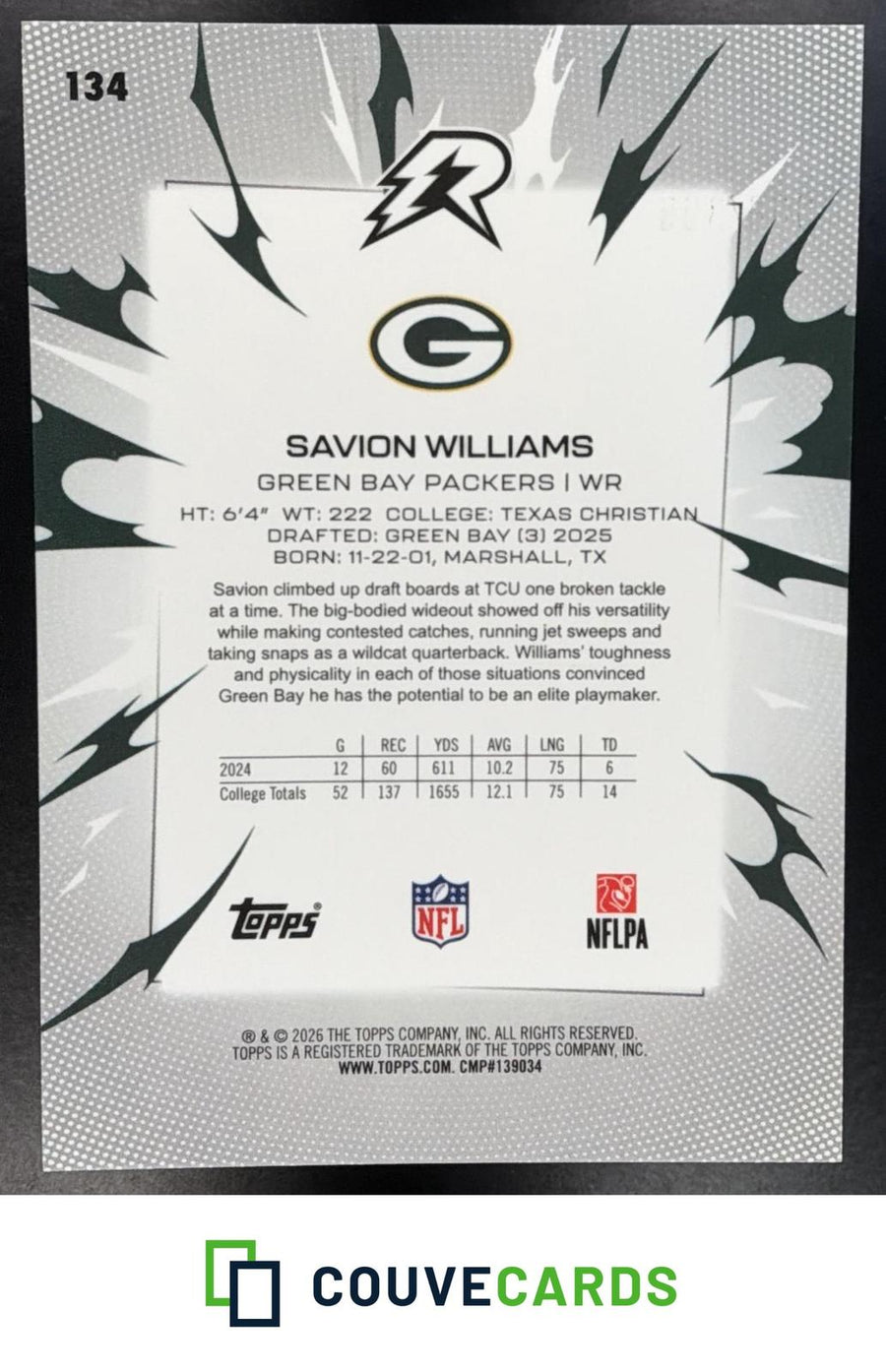 Savion Williams 2025 Topps Resurgence #134 Black & White Surge Refractor
