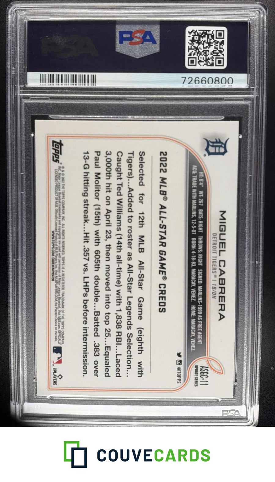 Miguel Cabrera 2022 Topps Update #ASG-11 2022 MLB All-Star Game PSA 10