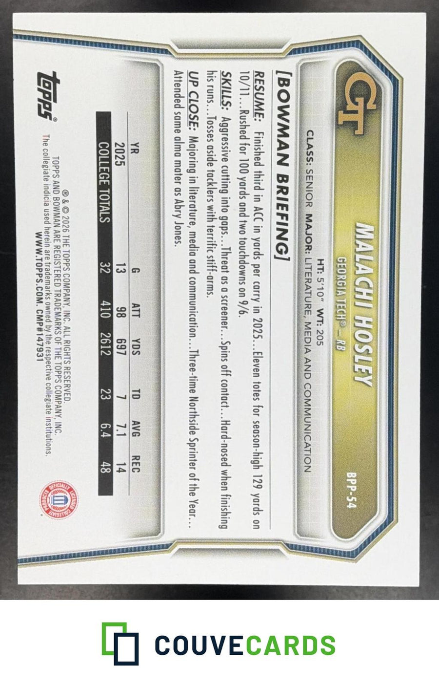 2026 Bowman #BPP-54 Malachi Hosley Prospects Red #/5