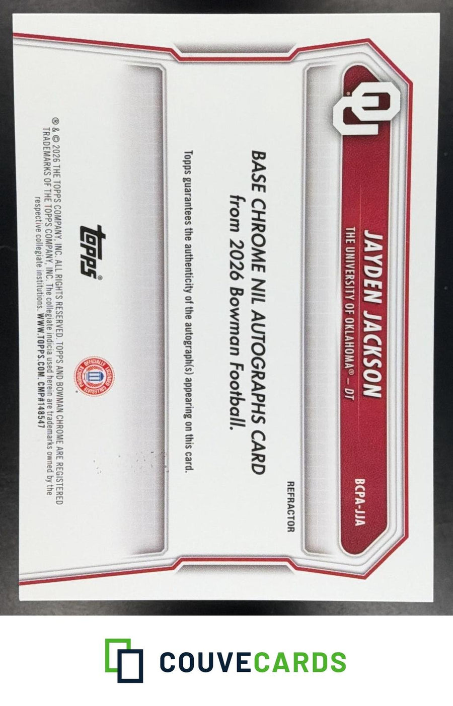 2026 Bowman #BCPA-JJA Jayden Jackson Chrome Prospect Autographs Refractor #/499
