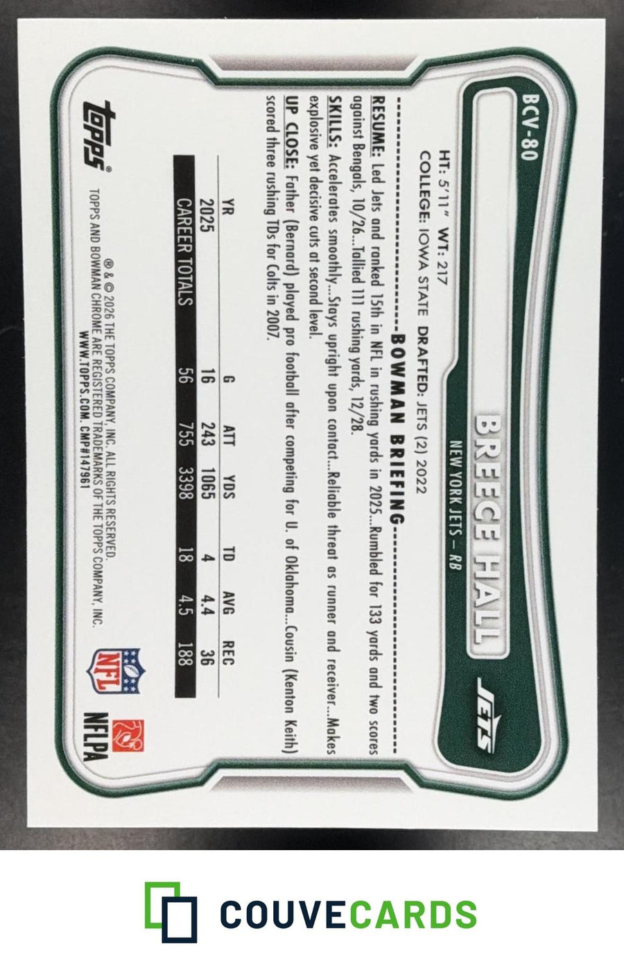 2026 Bowman #BCV-80 Breece Hall Chrome Neon Green Refractor #/399