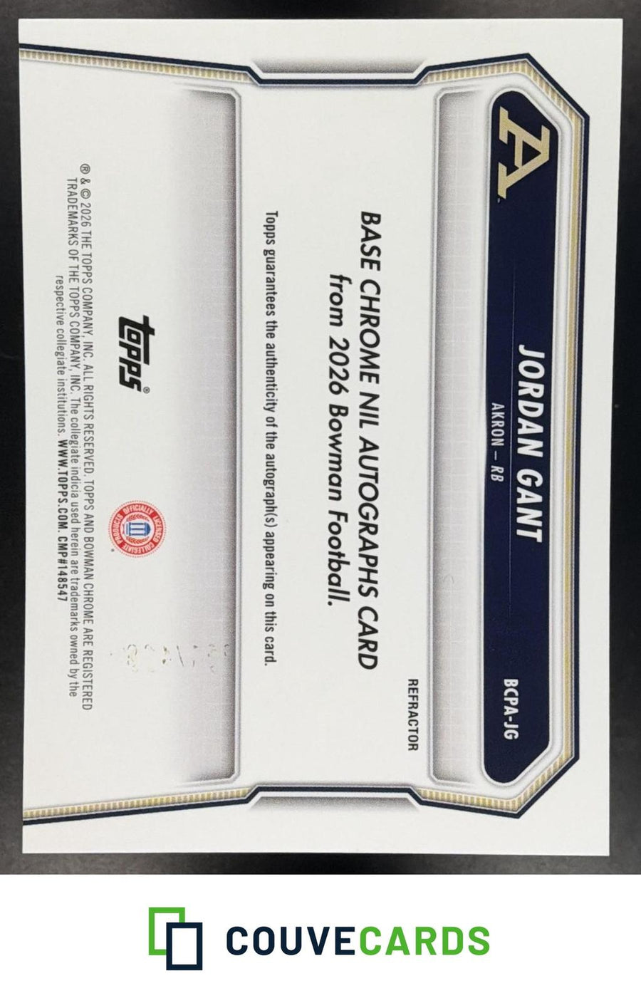 2026 Bowman #BCPA-JG Jordan Gant Chrome Prospect Autographs Refractor #/499