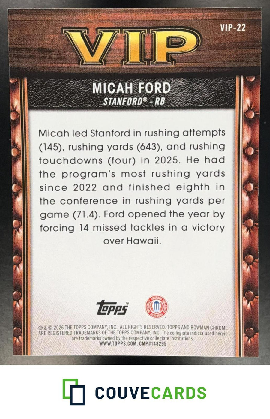 Micah Ford 2026 Bowman #VIP-22 Very Important Prospects