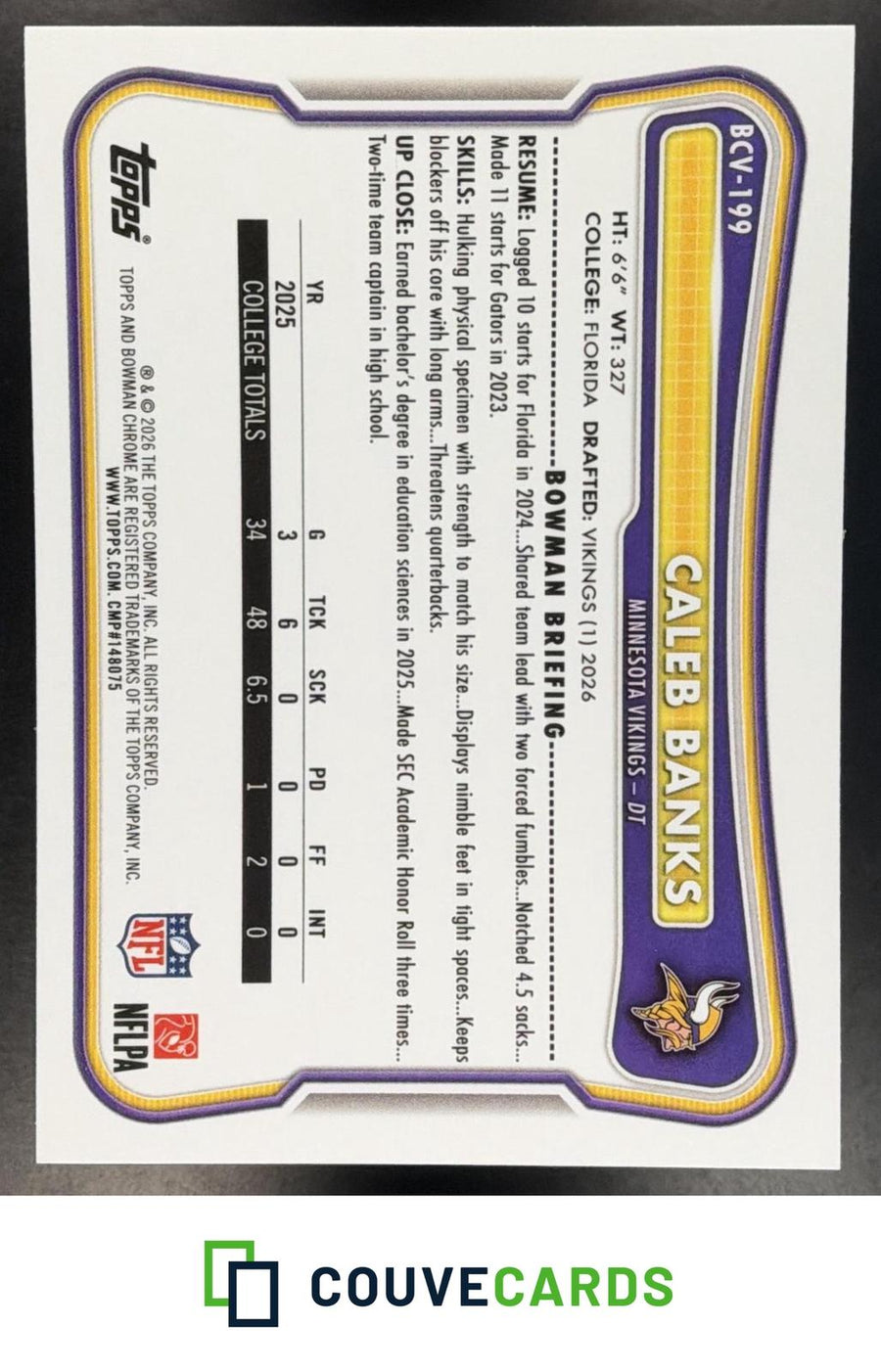 Caleb Banks 2026 Bowman #BCV-199 Chrome Speckle