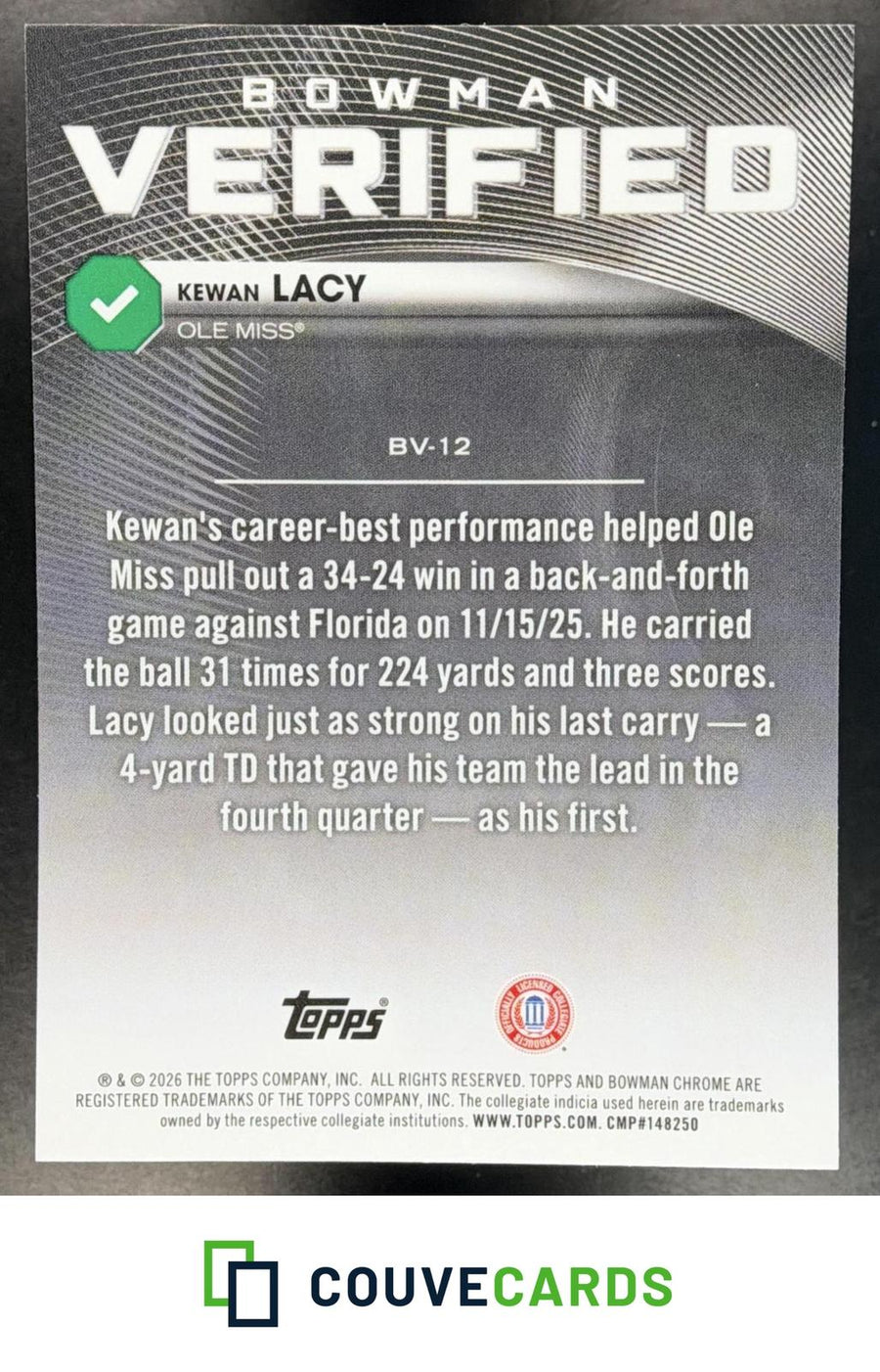 Kewan Lacy 2026 Bowman #BV-12 Bowman Verified