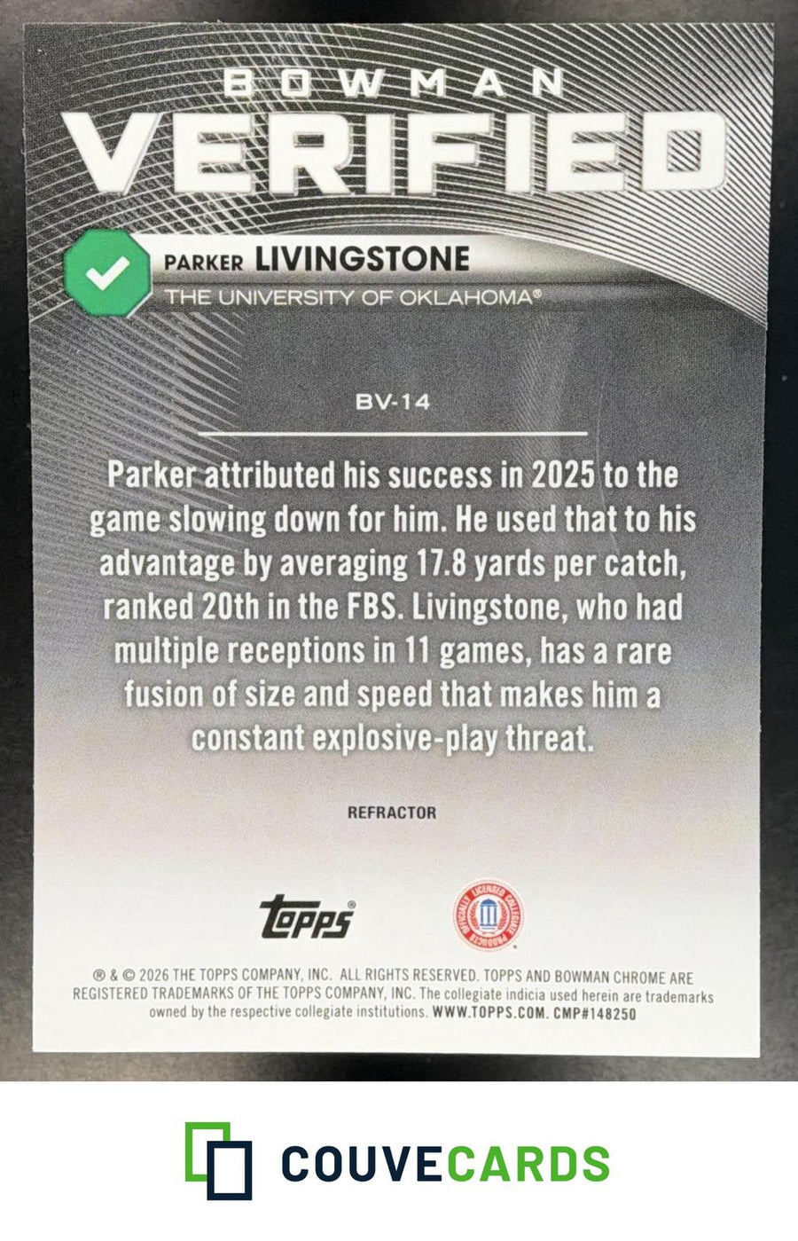 Parker Livingstone 2026 Bowman #BV-14 Bowman Verified Refractor
