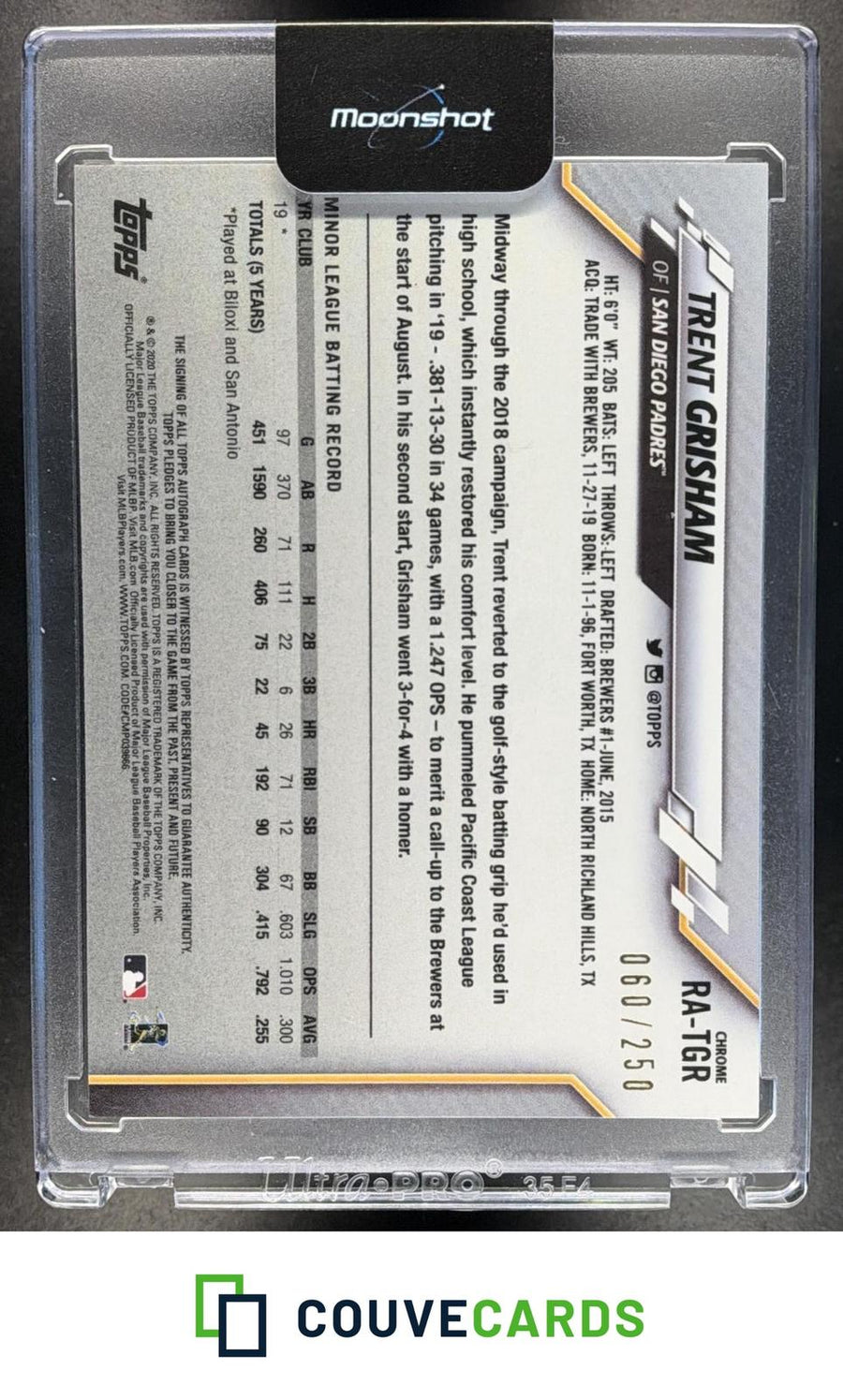 Trent Grisham 2020 Topps Chrome #RA-TGR Rookie Autographs Purple Refractor AU