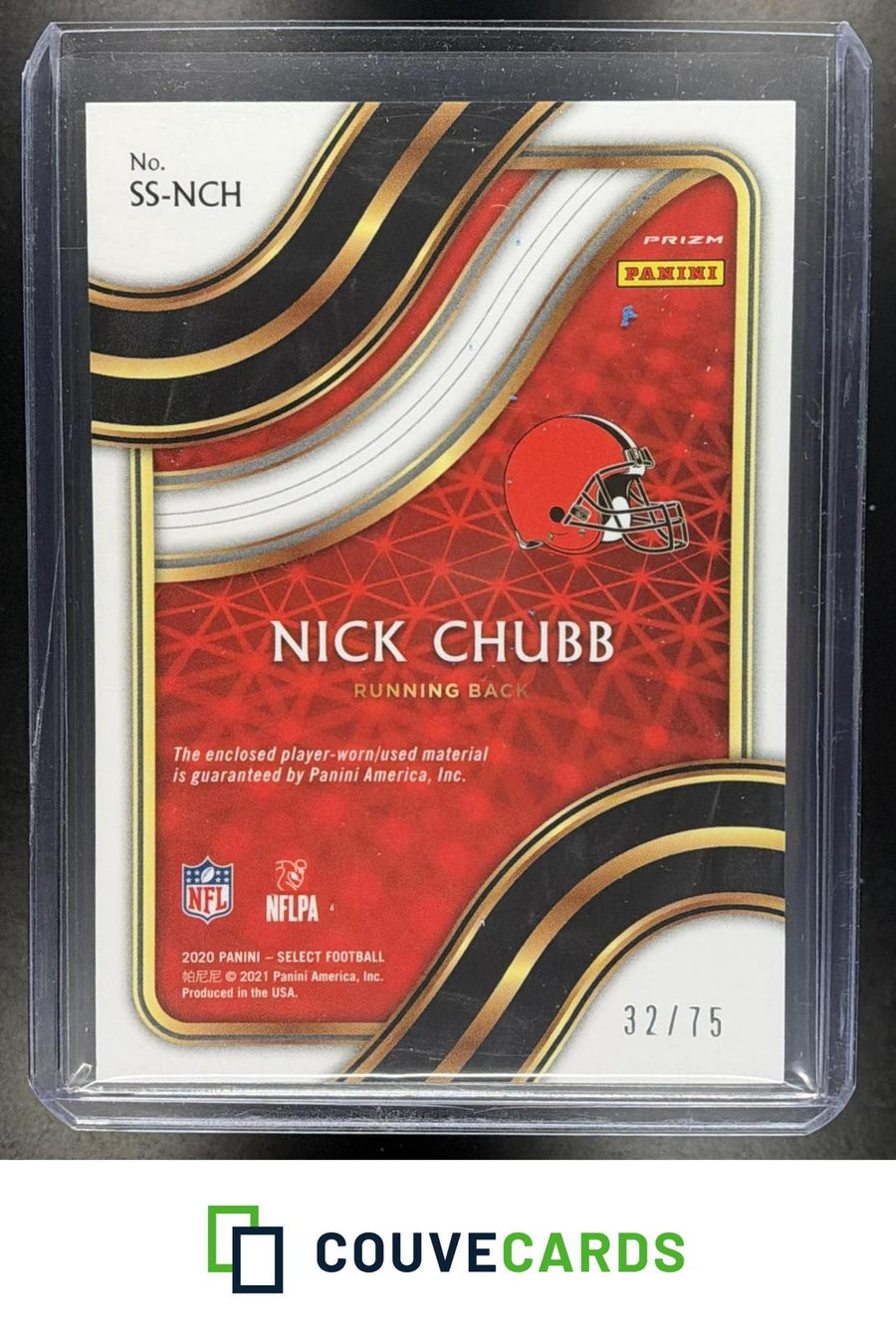 Nick Chubb 2020 Panini Select #SS-NCH Select Swatches White Prizm #/75
