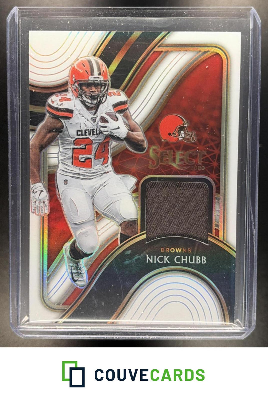 Nick Chubb 2020 Panini Select #SS-NCH Select Swatches White Prizm #/75