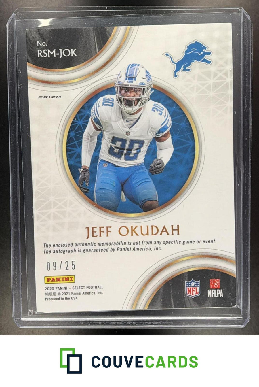 Jeff Okudah 2020 Panini Select #RSM-JOK Rookie Disco Prizm AU