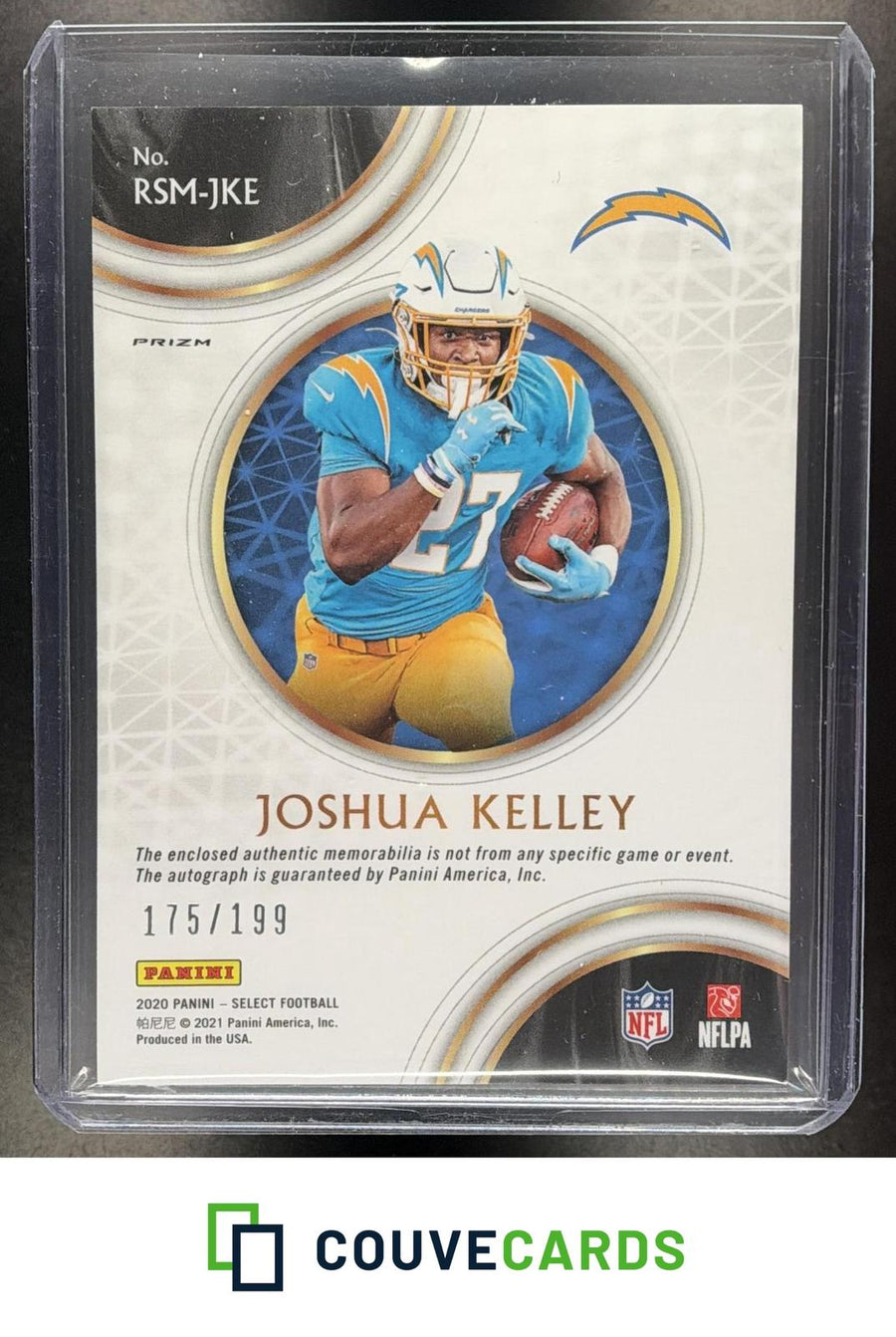 Joshua Kelley 2020 Panini Select #RSM-JKE Signature Memorabilia Prizm AU #/199
