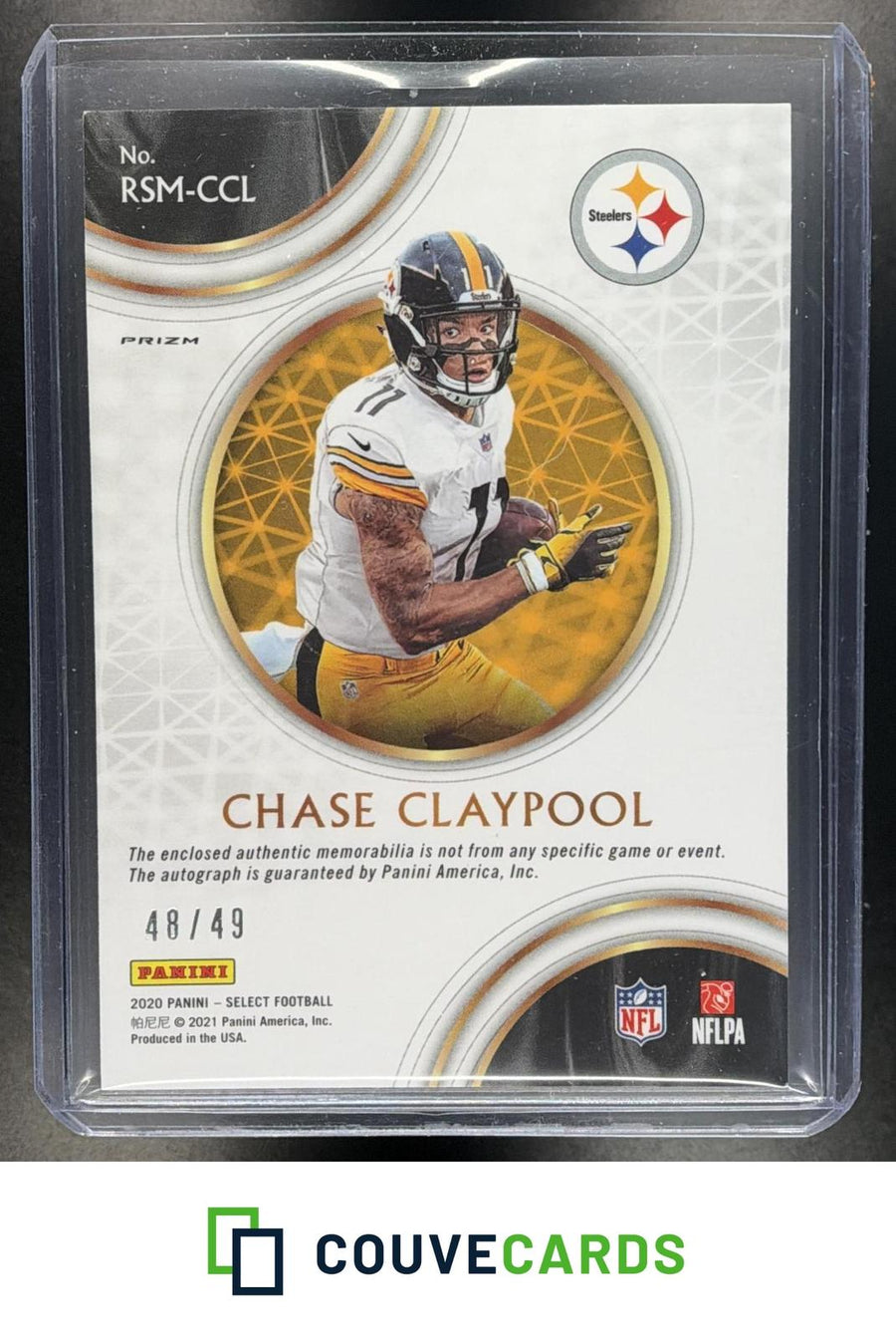 Chase Claypool 2020 Panini Select #RSM-CCL Memorabilia Purple Prizm AU #/49