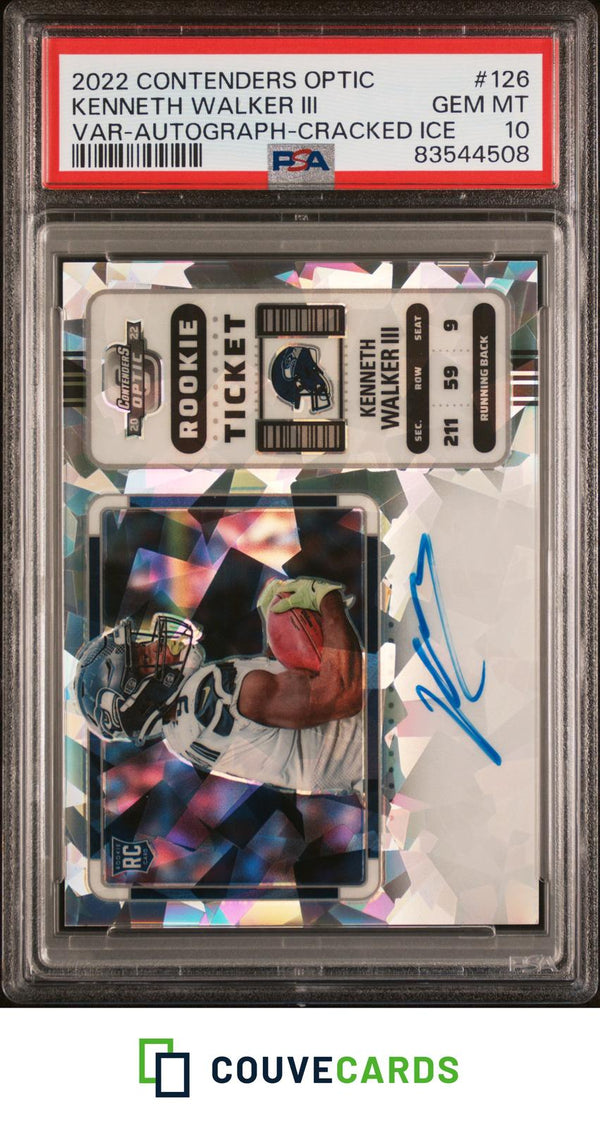 2022 Contenders Optic Kenneth Walker III #126 Cracked Ice Image Var Auto PSA 10