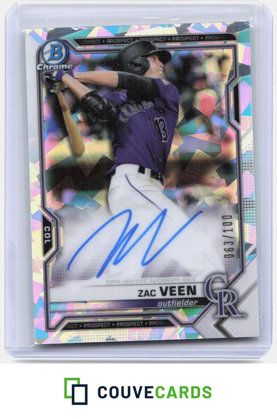 Zac Veen 2021 Bowman #CPA-ZV Chrome Prospect Autographs Refractor AU #/100