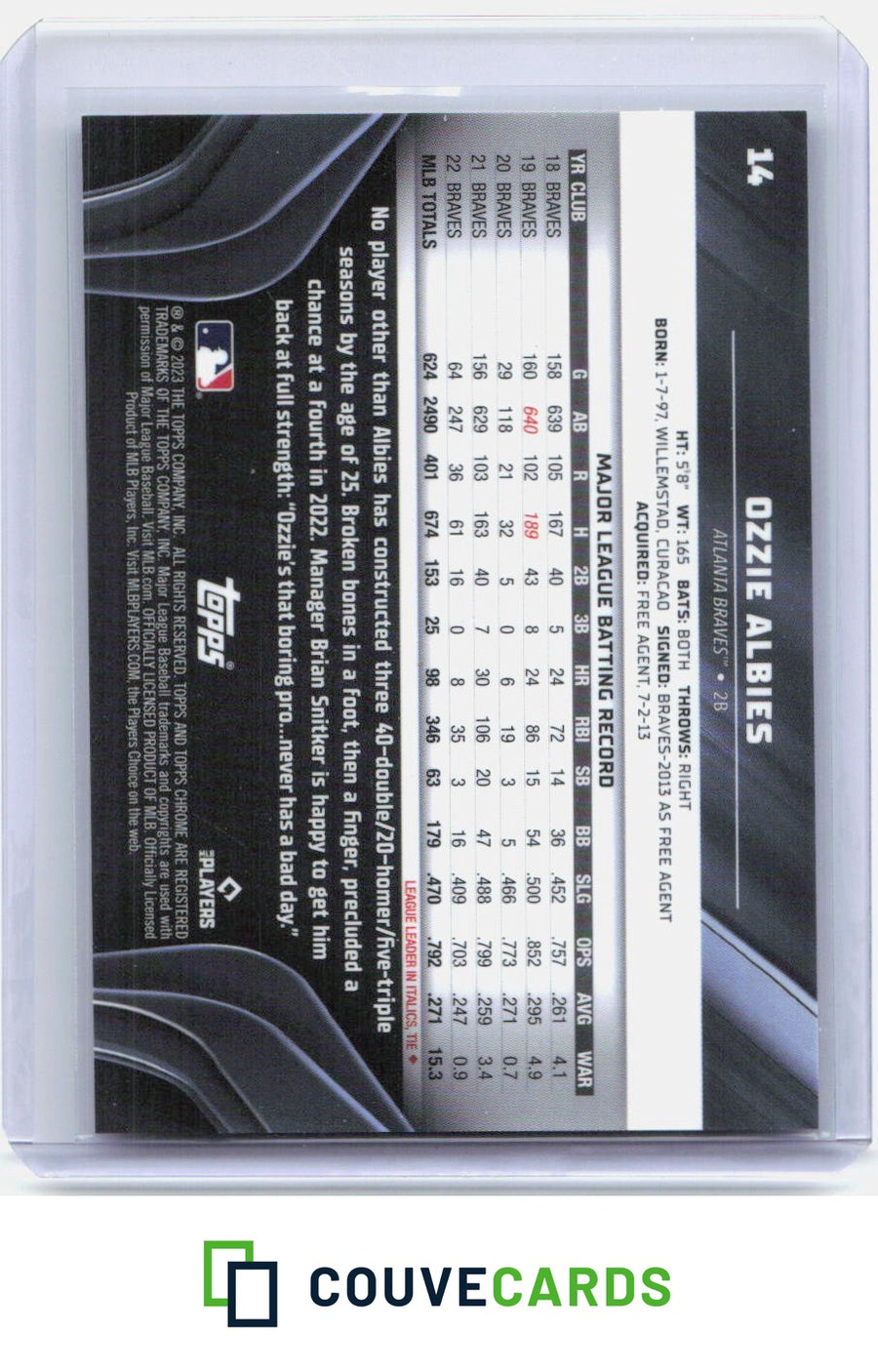 Ozzie Albies 2023 Topps Chrome Black #14 Blue Refractor #/75