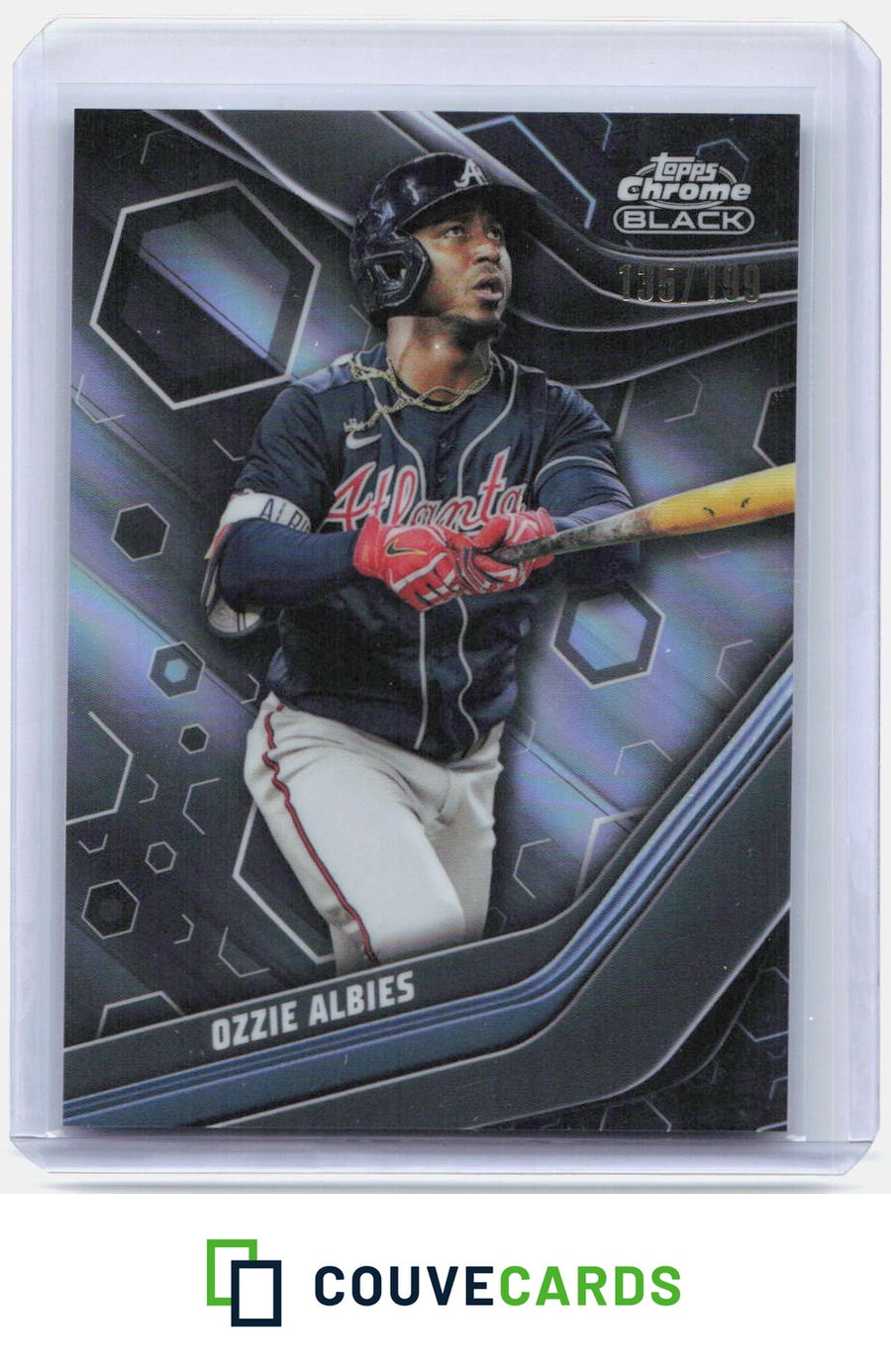 Ozzie Albies 2023 Topps Chrome Black #14 Blue Refractor #/75