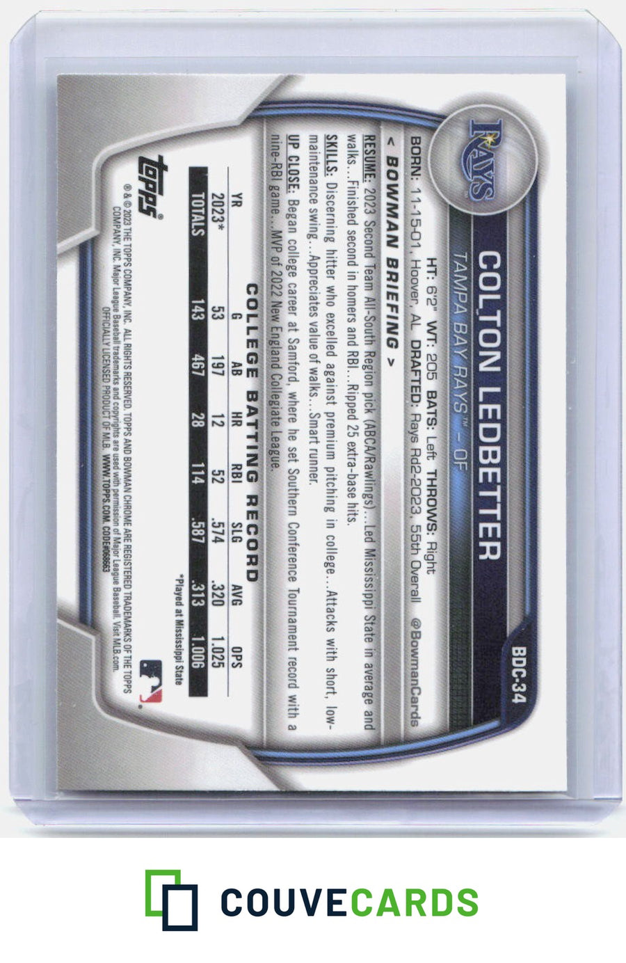 Colton Ledbetter 2023 Bowman Draft #BDC-34 Chrome