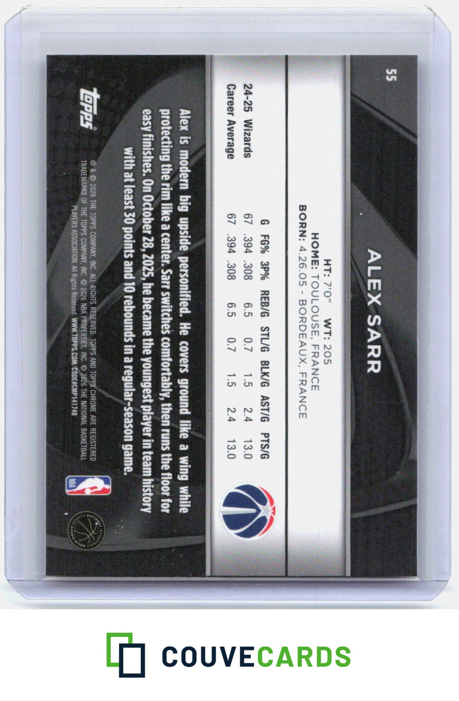 Alex Sarr 2025-26 Topps Chrome Black #55