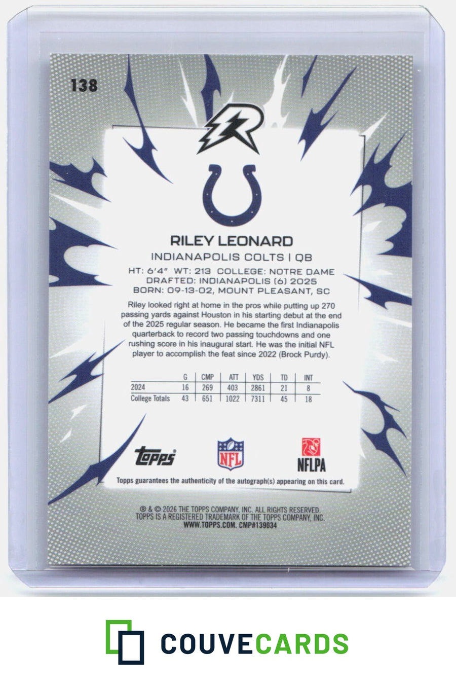 Riley Leonard 2025 Topps Resurgence #138 Signatures AU