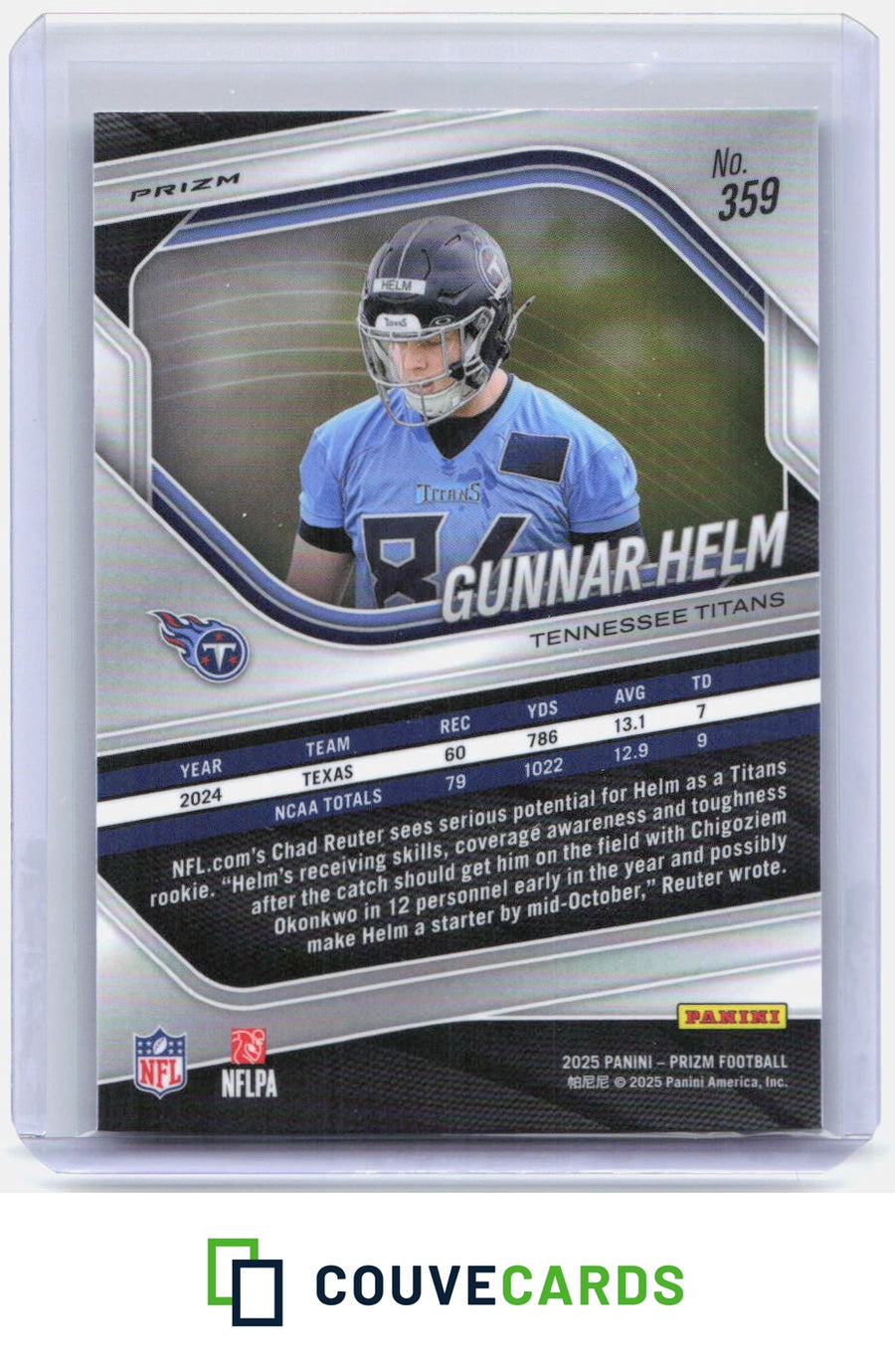 Gunnar Helm 2025 Panini Prizm #359 Silver
