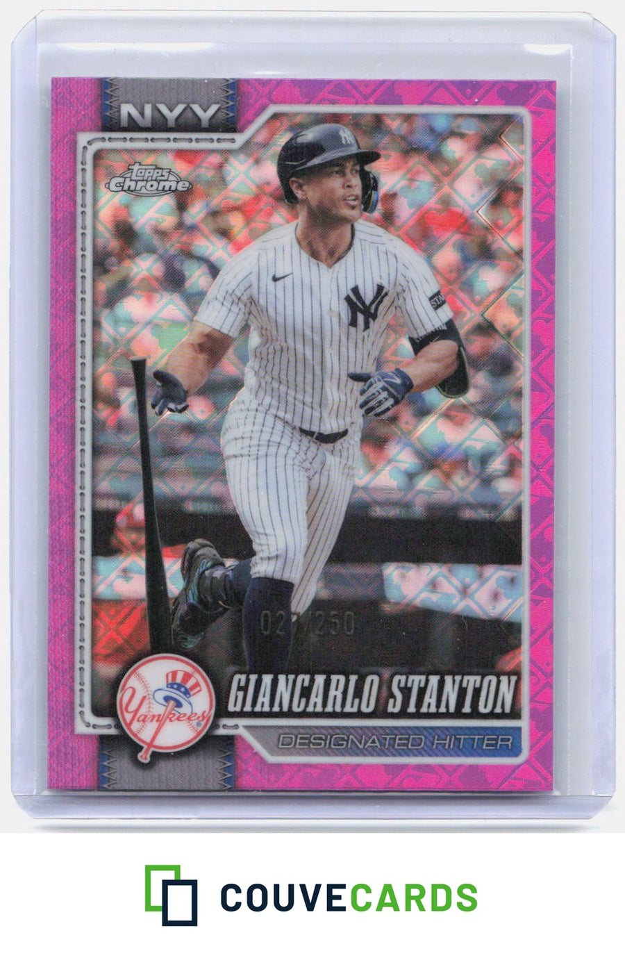 Giancarlo Stanton 2026 Topps Chrome Logofractor #144 Pink Refractor #/250