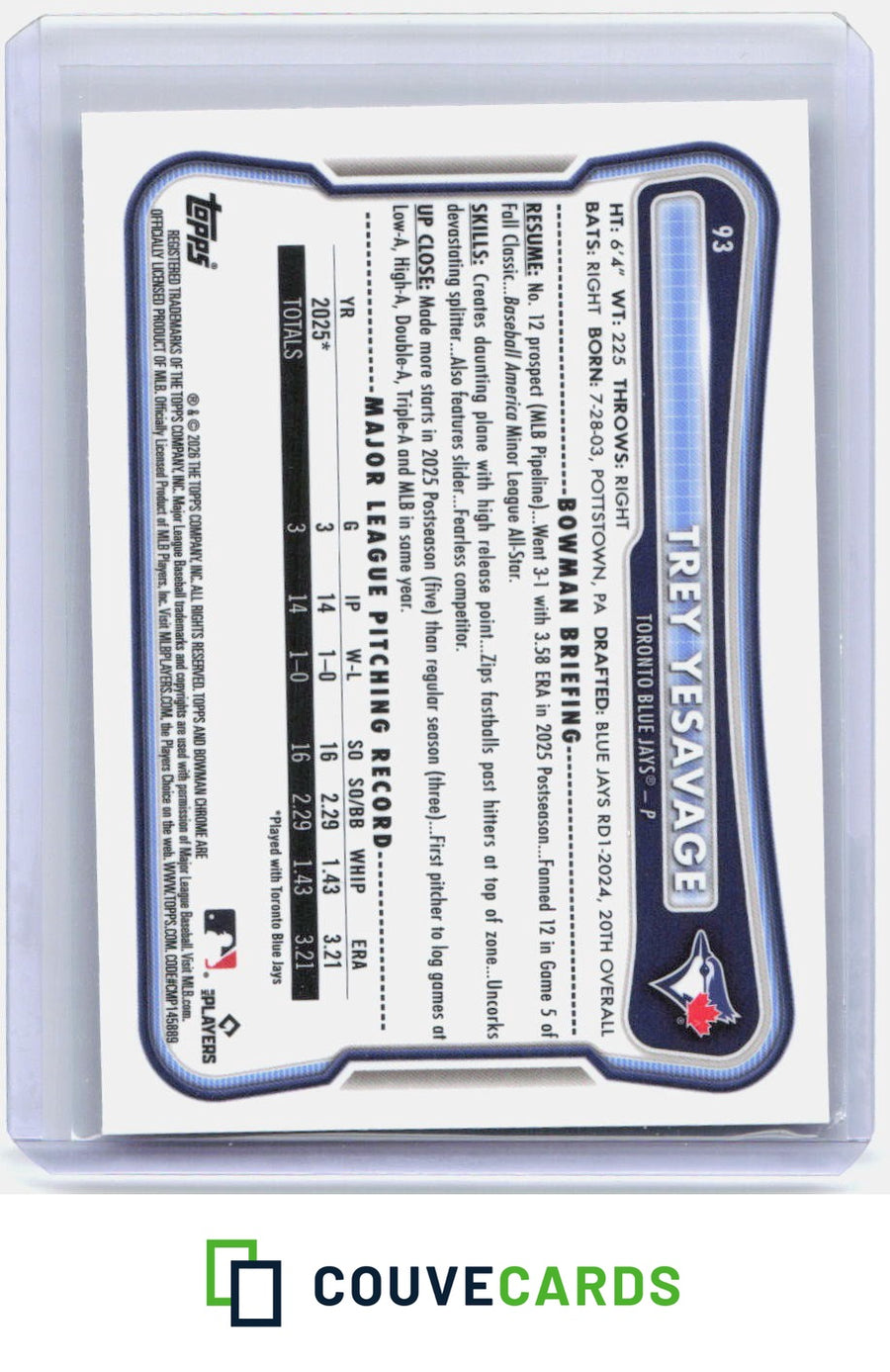 Trey Yesavage 2026 Bowman Chrome #93 RC
