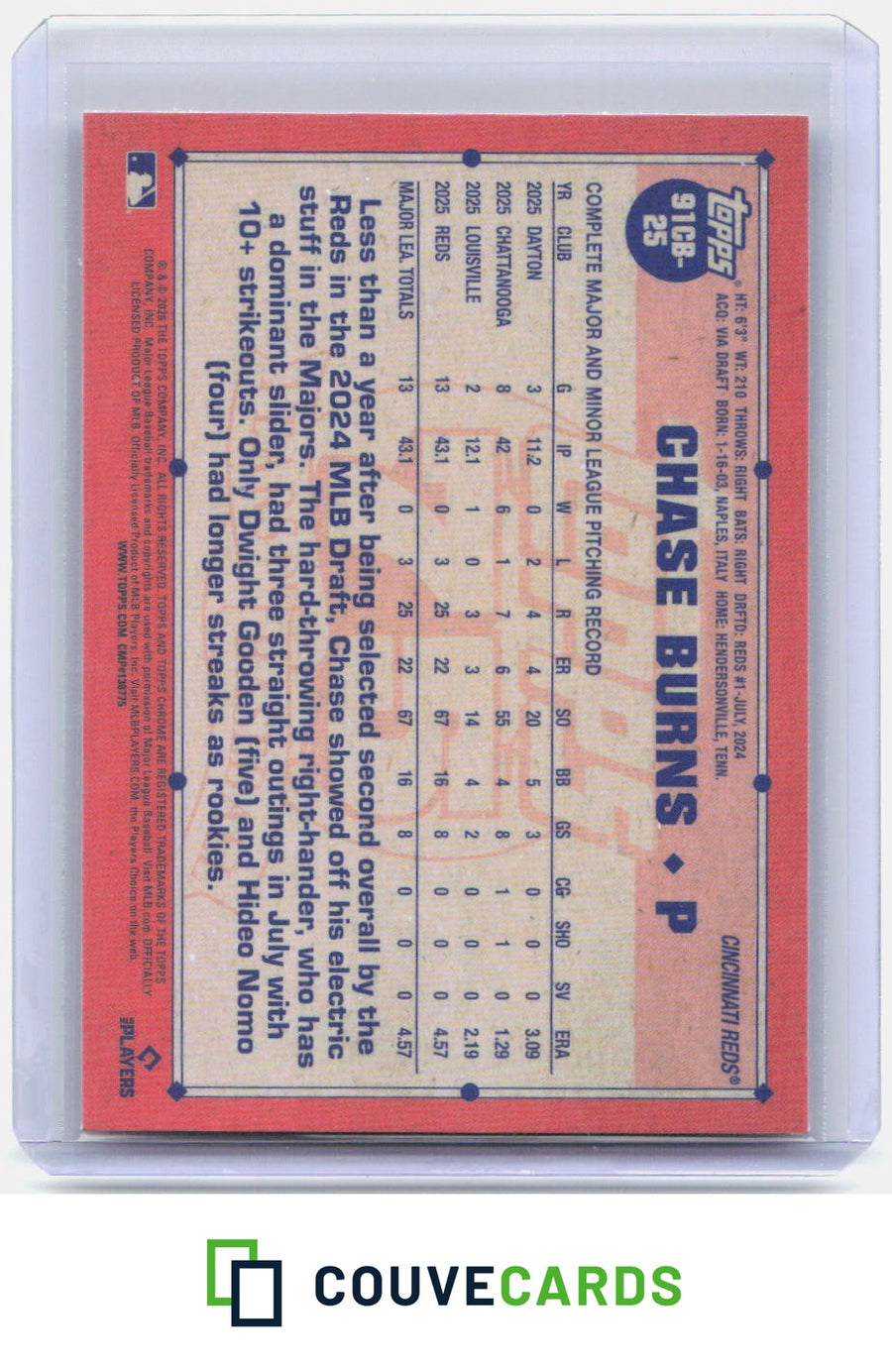 Chase Burns 2026 Topps Chrome #91CB-25 1991 Topps Baseball 35th Anniversary