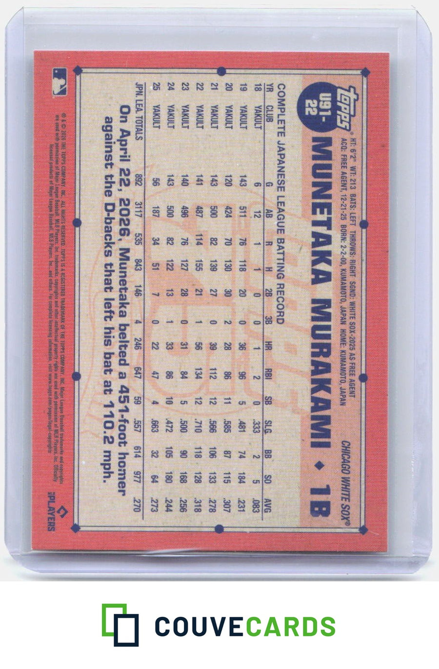Munetaka Murakami 2026 Topps Update #U91-22 1991 Topps